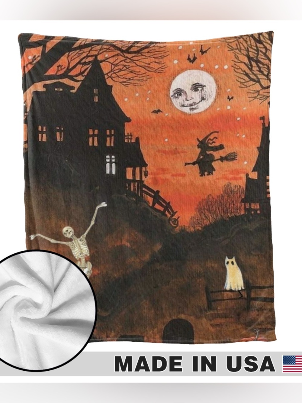 Blanket Spooky Halloween Haunted House Tapestry - Orange and Black
